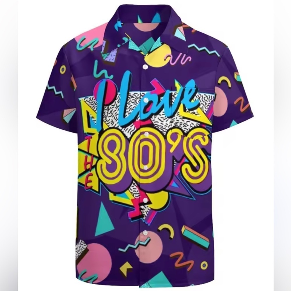 NEW 80's Printed Hawaiian Tops Novelty Graphic Shirt Sz L Men